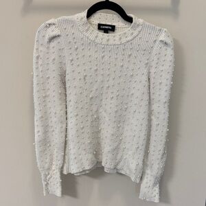 Express Ivory Knit Sweater with Pearl Details